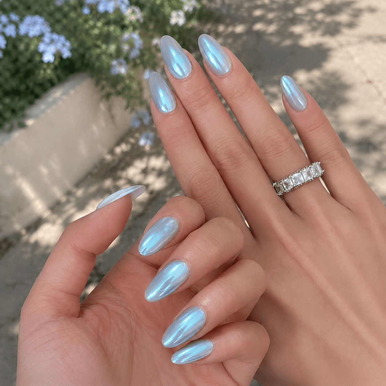 Arctic Aura | Iridescent Chrome Almond Press-On Nails
