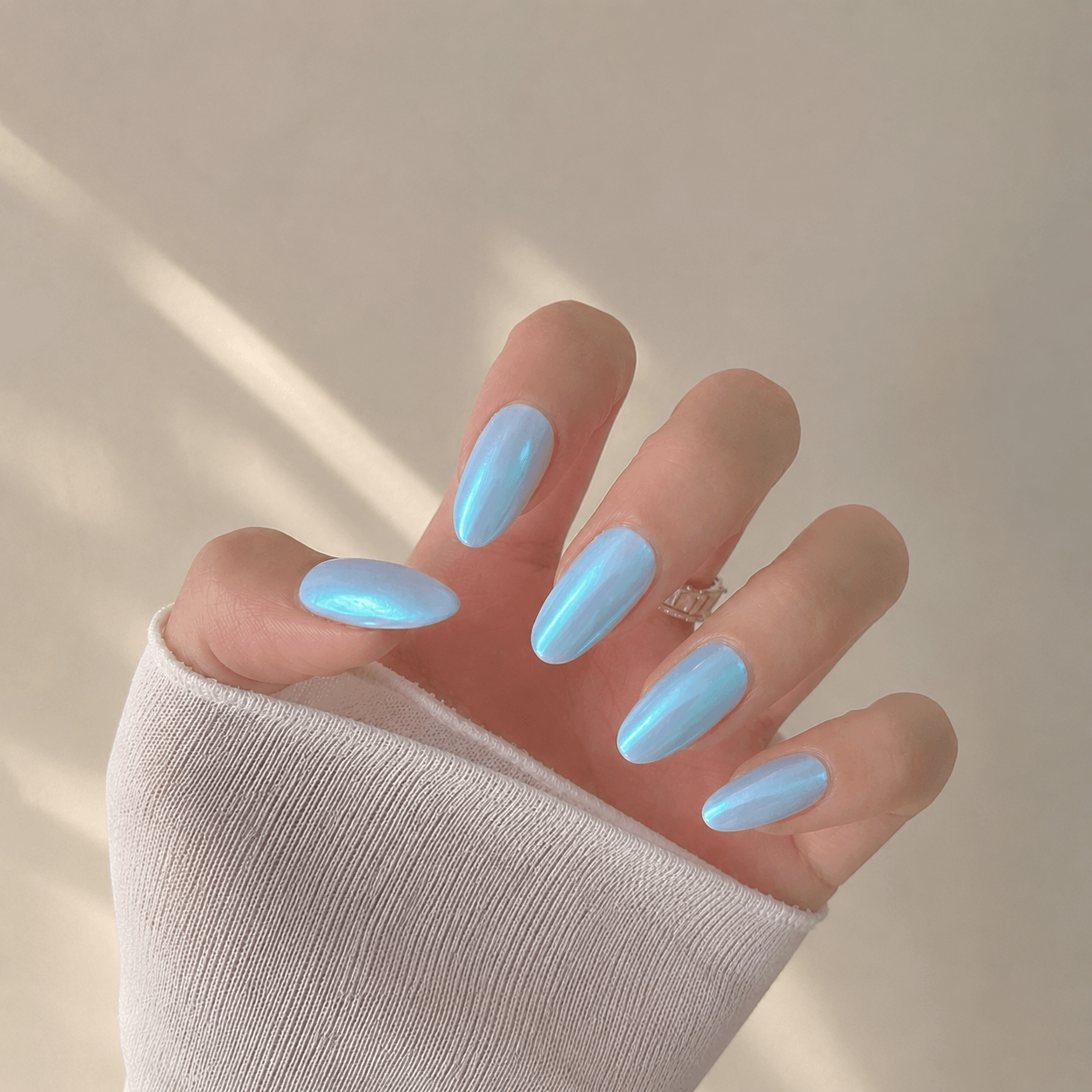 Arctic Aura | Iridescent Chrome Almond Press-On Nails