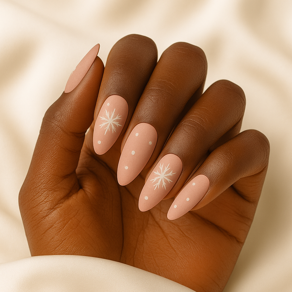 Blush Snowflake Frost — Soft-Matte xmas Press-On Nails