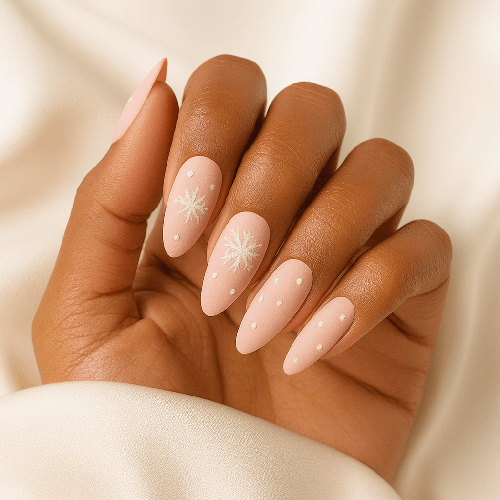 Blush Snowflake Frost — Soft-Matte xmas Press-On Nails