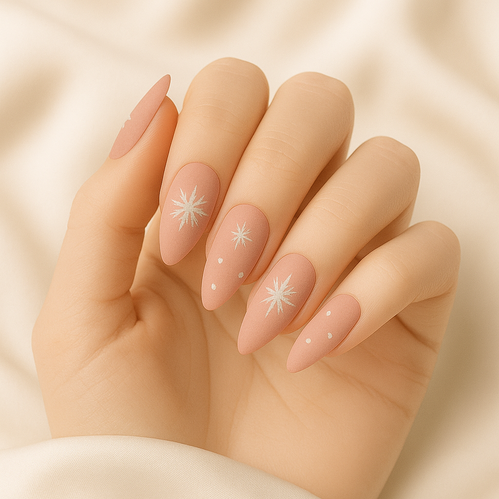 Blush Snowflake Frost — Soft-Matte xmas Press-On Nails