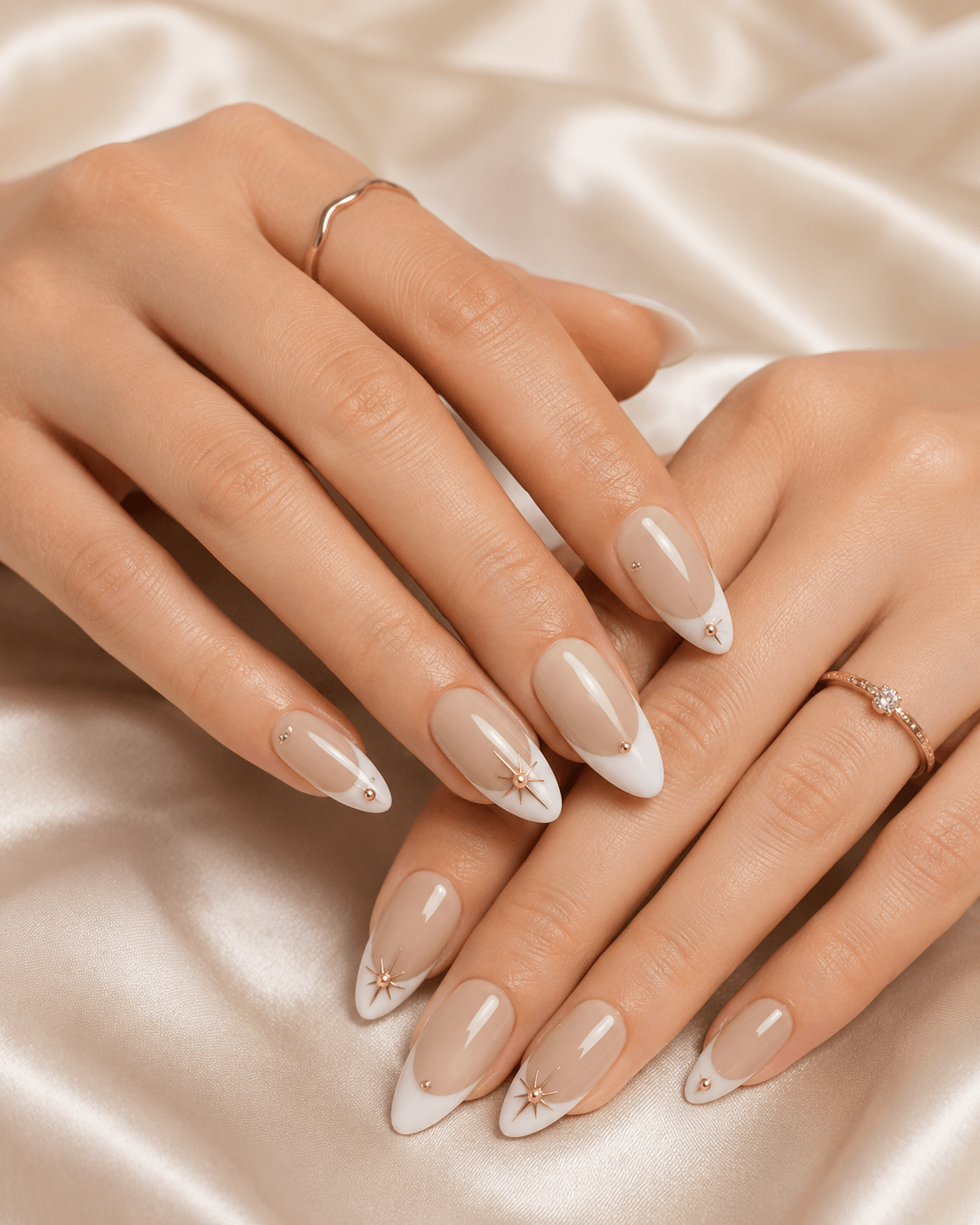 Celestial Nude | Gold Star French Almond Press-On Nails