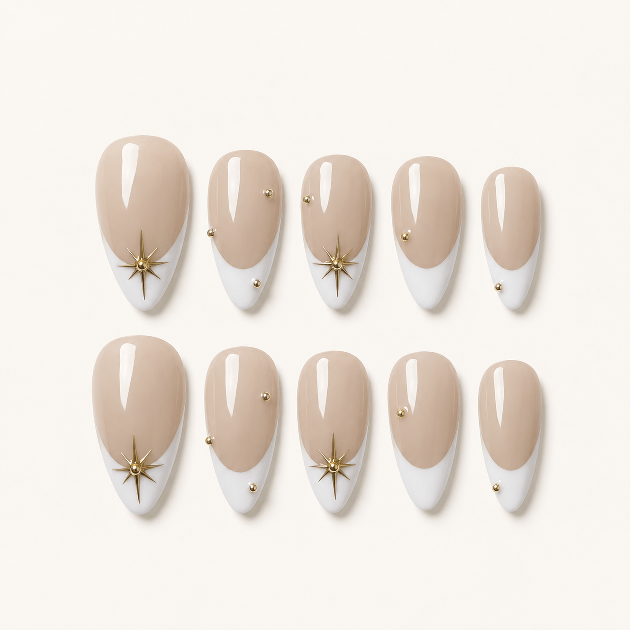 Celestial Nude | Gold Star French Almond Press-On Nails