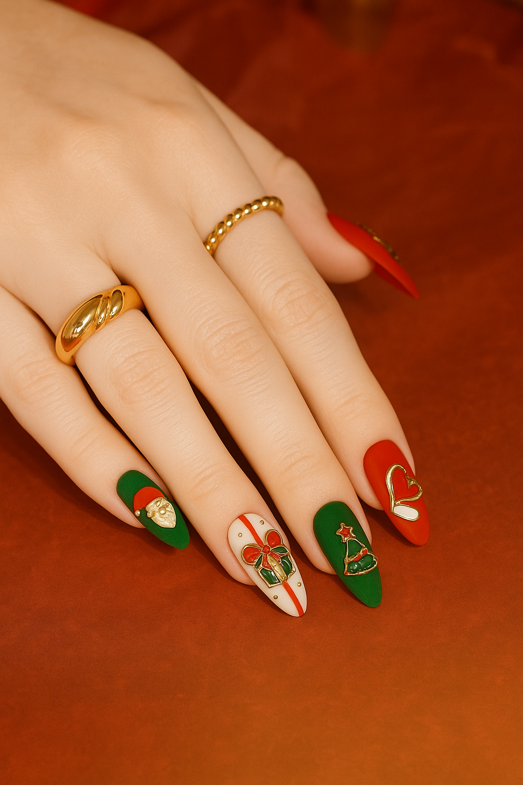 Christmas — Red & Green Candy 3D Press-On Nails