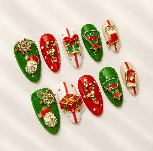 Christmas — Red & Green Candy 3D Press-On Nails