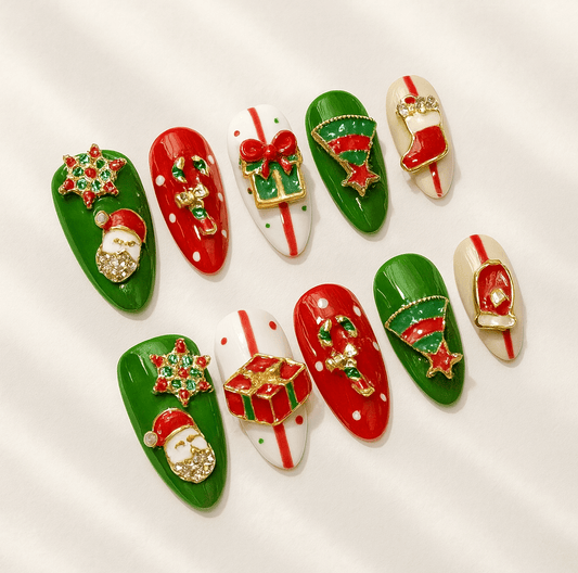 Christmas — Red & Green Candy 3D Press-On Nails