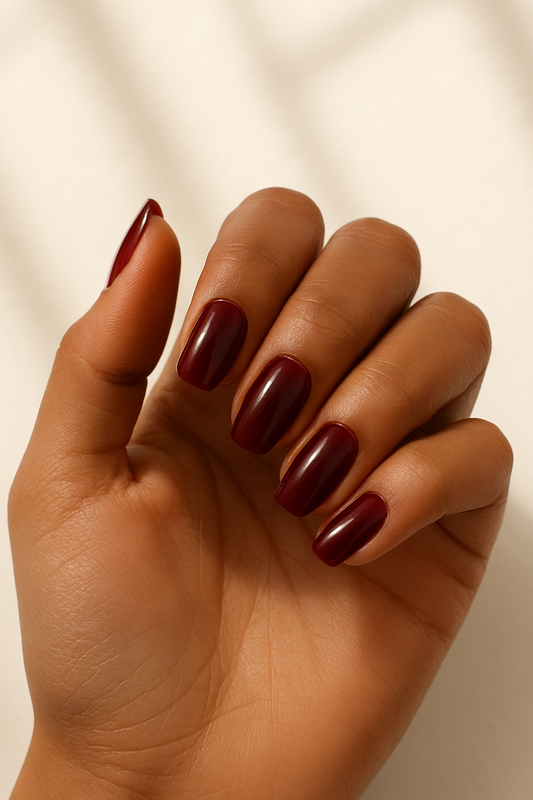 Deep Wine Red Short Square XMAS Press-On Nails