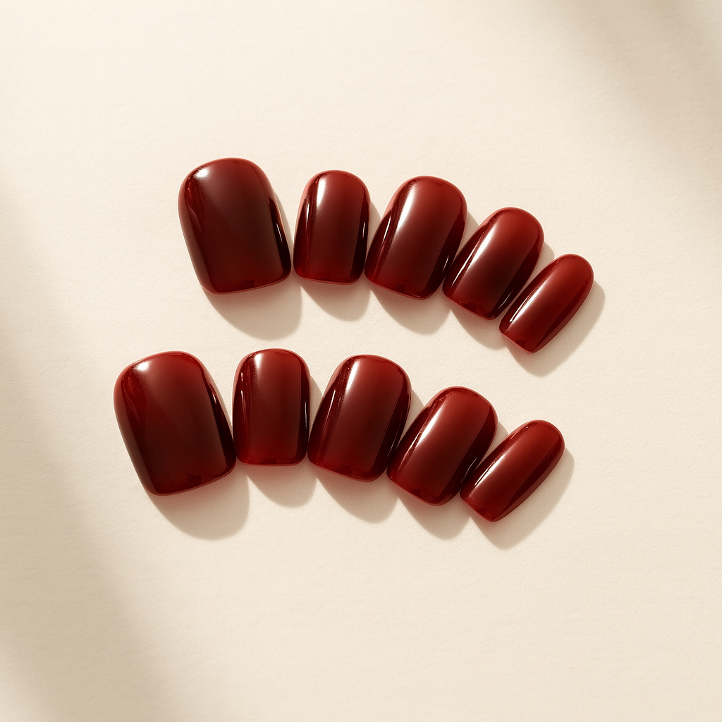 Deep Wine Red Short Square XMAS Press-On Nails