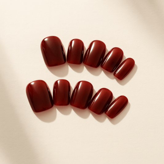Deep Wine Red Short Square XMAS Press-On Nails