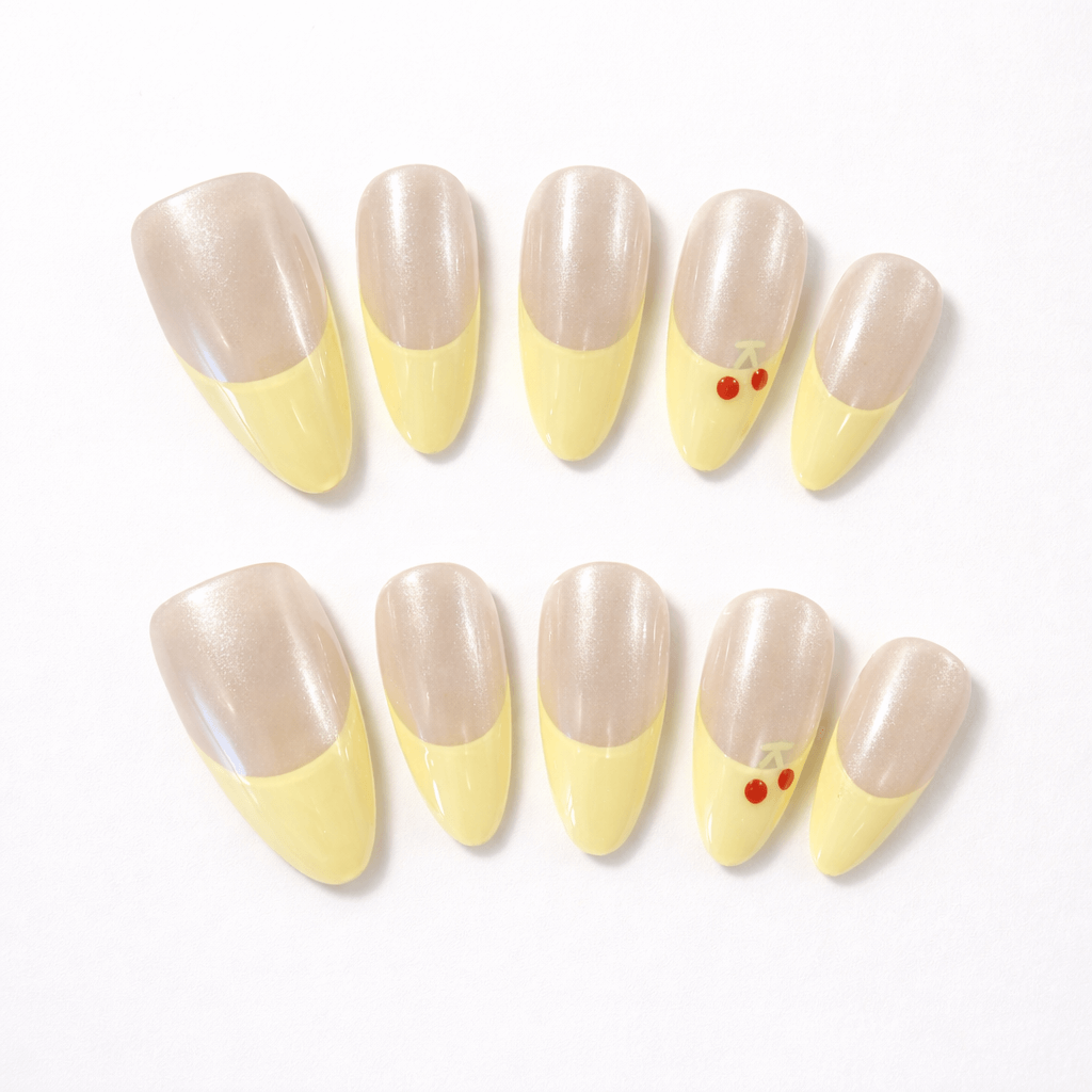 Lemon Glazed Donut – Hailey Bieber Inspired Yellow French Press On Nails, Almond