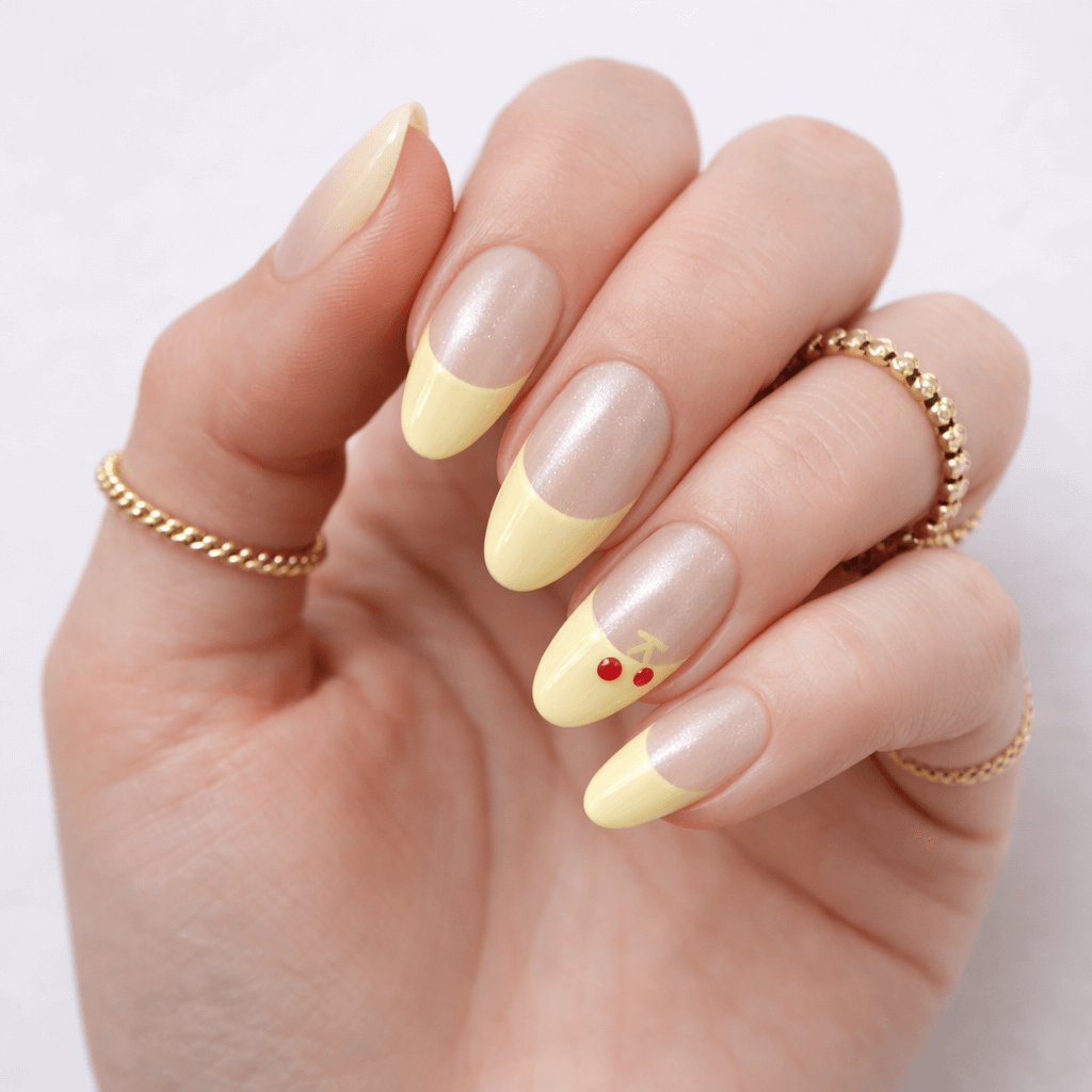 Lemon Glazed Donut – Hailey Bieber Inspired Yellow French Press On Nails, Almond
