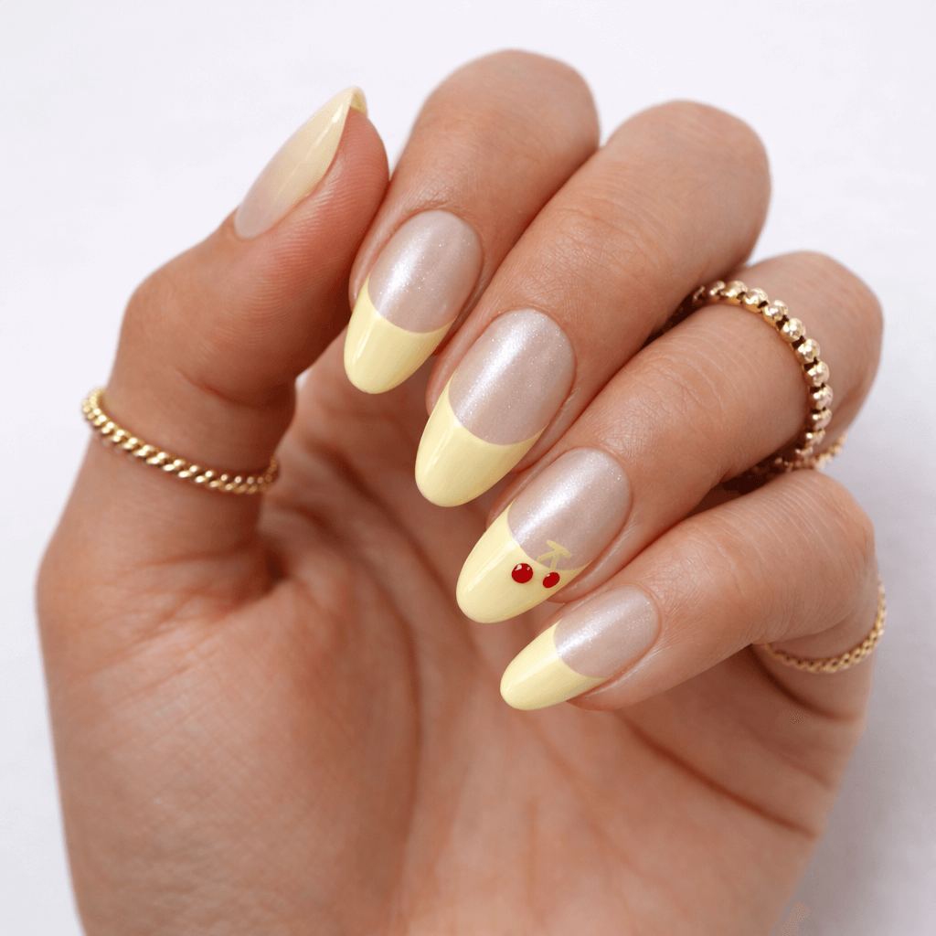 Lemon Glazed Donut – Hailey Bieber Inspired Yellow French Press On Nails, Almond