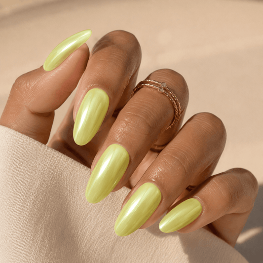Lemon Glaze | Soft Yellow Pearl Almond Press-On Nails