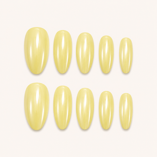 Lemon Glaze | Soft Yellow Pearl Almond Press-On Nails