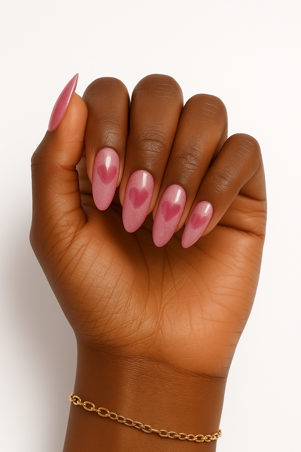 Pink Aura Heart Press-On Nails — Almond, Cat Eye