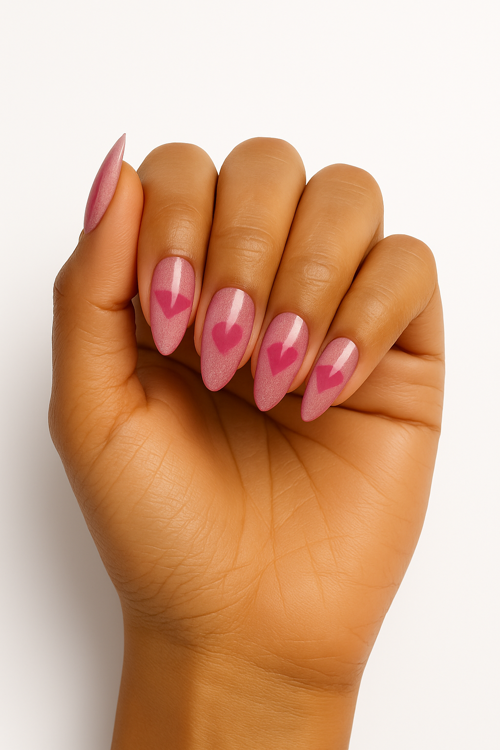 Pink Aura Heart Press-On Nails — Almond, Cat Eye