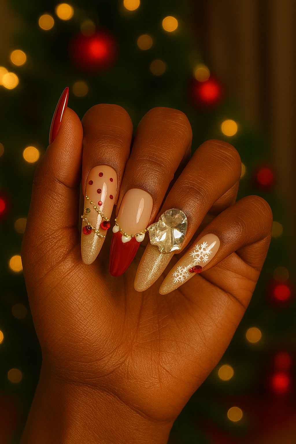 Sugar-Glazed Mulled Red — Jewel & Pearl Holiday Press-On Nails