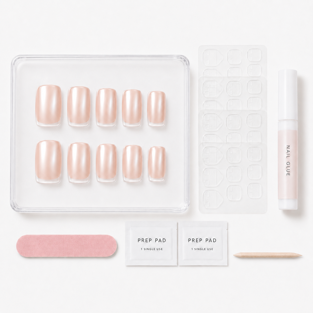 Bare Veil French Short Square Press-On Nails | Soft Pink Nude Tips