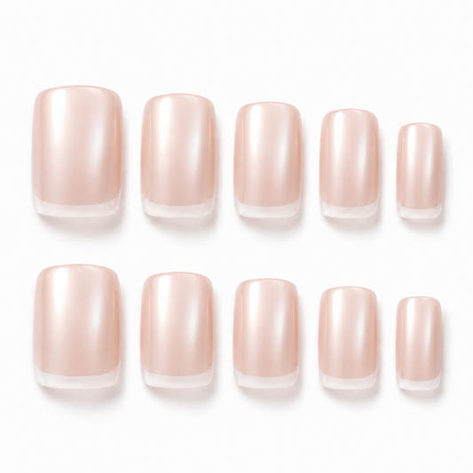 Bare Veil French Short Square Press-On Nails | Soft Pink Nude Tips