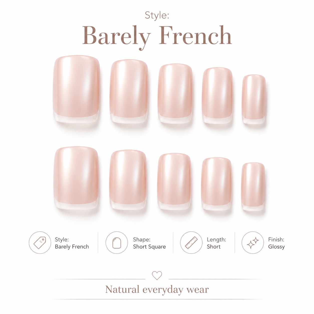 Bare Veil French Short Square Press-On Nails | Soft Pink Nude Tips