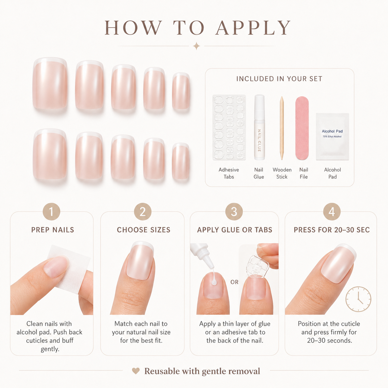 Bare Veil French Short Square Press-On Nails | Soft Pink Nude Tips