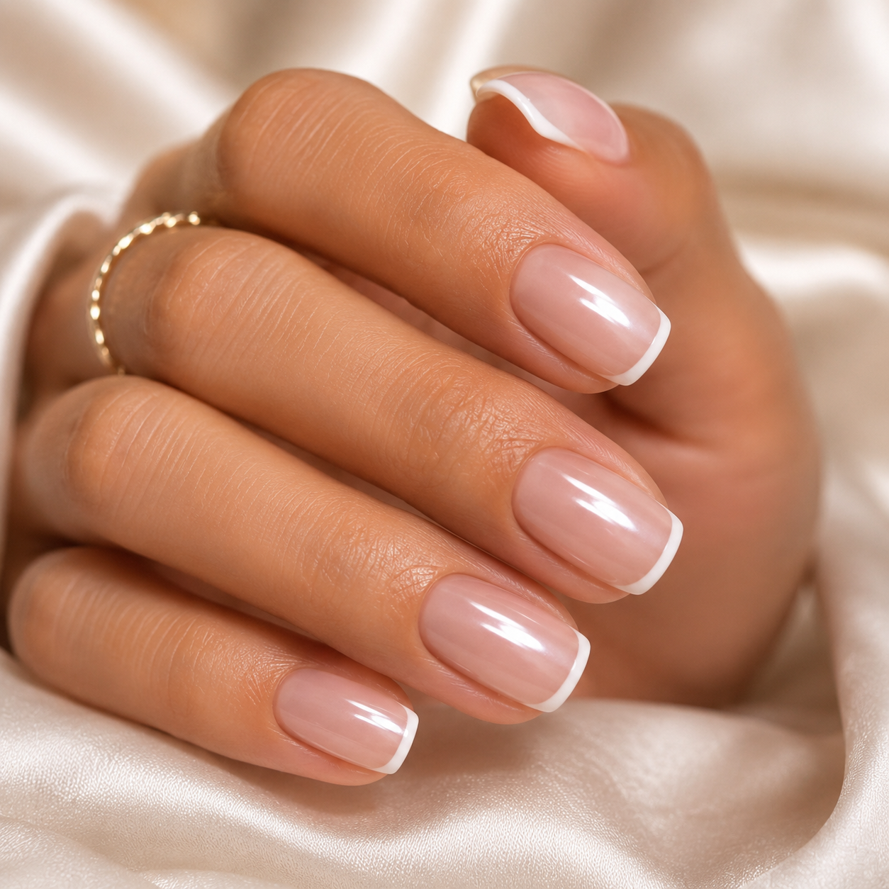 Bare Veil French Short Square Press-On Nails | Soft Pink Nude Tips